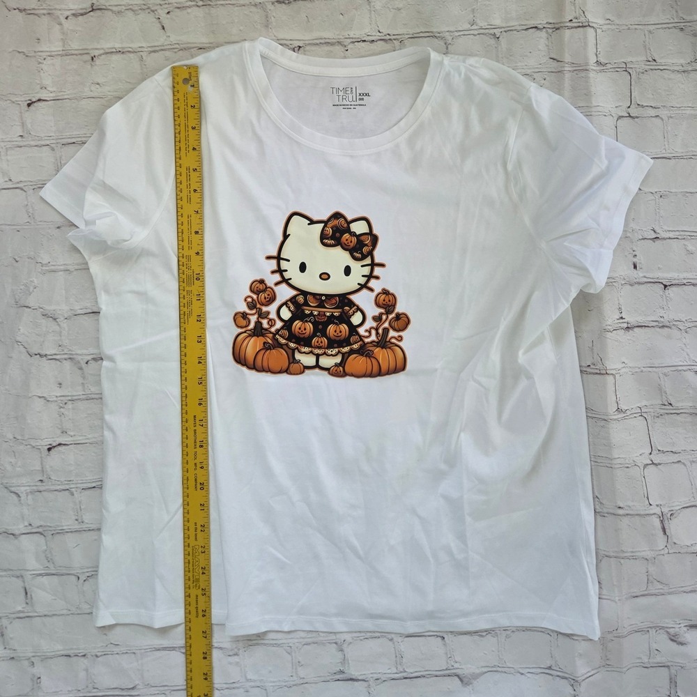 Time and Tru Hello Kitty Halloween Pumpkin White Graphic T-Shirt Womens XXXL